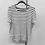 Talbots Women's Size XLP White Stripe Short Sleeve Shirt