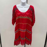 Johnny Was Women's Size M Red Embroidered Short Sleeve Shirt