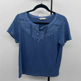Lucky Brand Women's Size L Blue Textured Short Sleeve Shirt