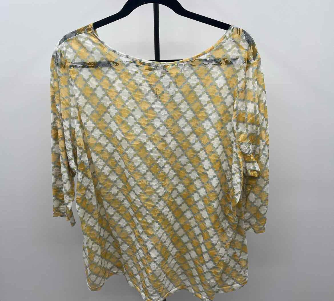 Coldwater Creek Women's Size 2X Yellow Grid Long Sleeve Shirt