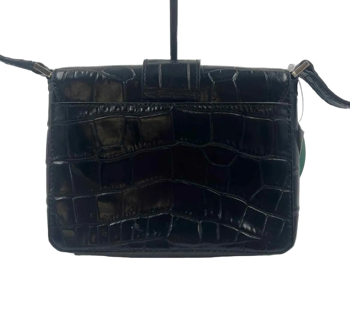 Back MICHAEL KORS Croc-Embossed Black Leather Small MILA MESSENGER Bag Purse