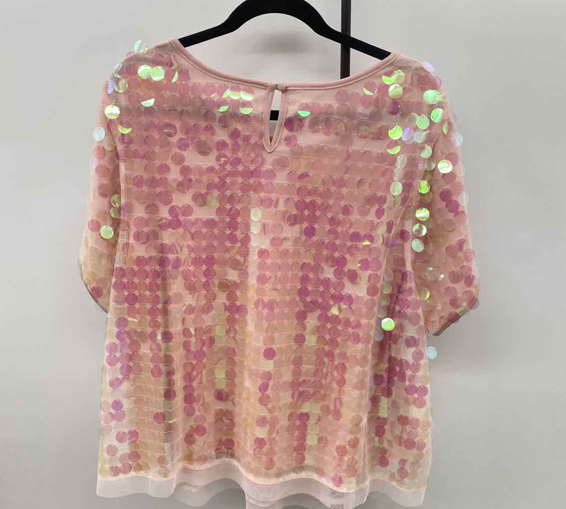 Eva Franco Women's Size 1X Pink Sequins Short Sleeve Shirt