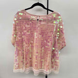 Eva Franco Women's Size 1X Pink Sequins Short Sleeve Shirt