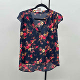 Sweet Rain Women's Size M Navy Floral Short Sleeve Shirt