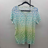 Belle by Kim Gravel Women's Size L Blue Animal Print Short Sleeve Shirt