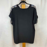 Bali Women's Size XL Black Geometric Short Sleeve Shirt