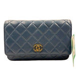 CHANEL Navy Blue Quilted Lambskin Leather INFINITY Wallet on Chain & Leather Strap Made in Italy