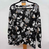 Chico's Women's Size XL Black Floral Long Sleeve Shirt