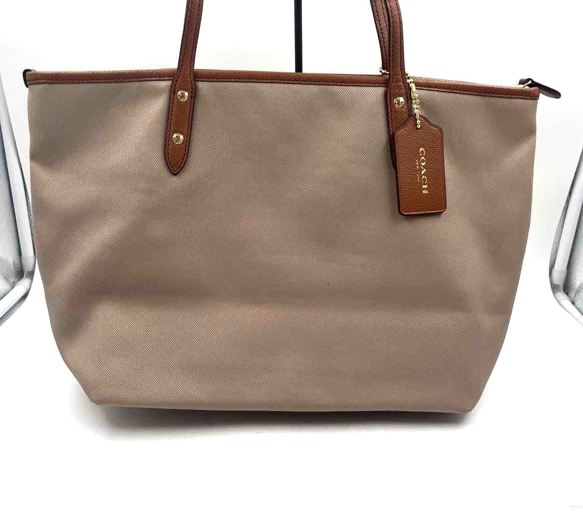 Back COACH Khaki Nylon Canvas & Brown Leather SAWYER Tote Bag Purse