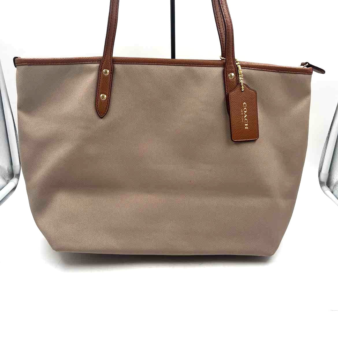 Back COACH Khaki Nylon Canvas & Brown Leather SAWYER Tote Bag Purse