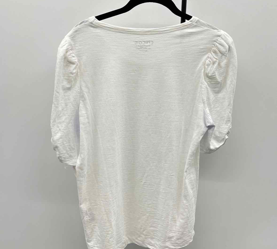 Chico's Women's Size M White Heathered Short Sleeve Shirt