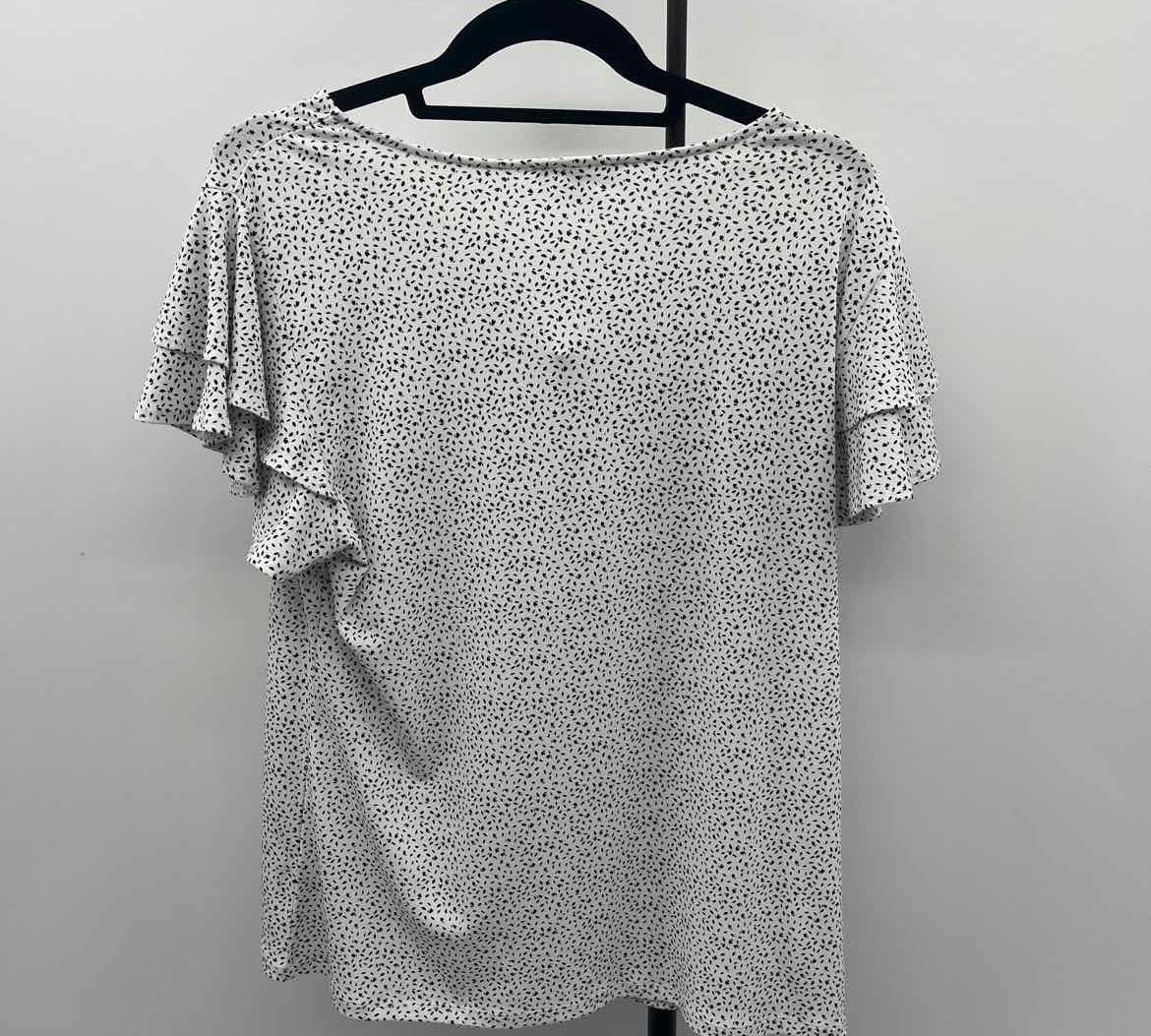 Adrianna Papell Women's Size L White Spotted Short Sleeve Shirt