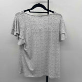 Adrianna Papell Women's Size L White Spotted Short Sleeve Shirt
