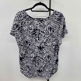 Loft Women's Size L Navy Leaf Short Sleeve Shirt