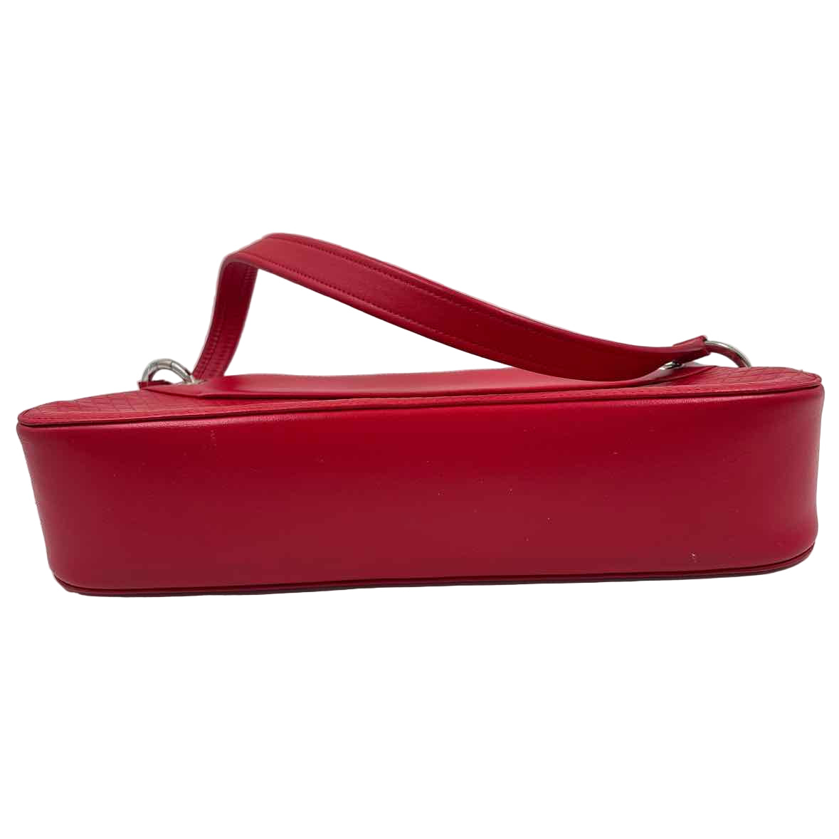 Bottom BRAUN BUFFEL Quilted Red Leather Medium Baguette Shoulder Purse