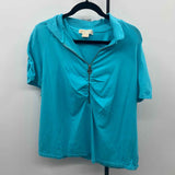 Michael Kors Women's Size 2X Turquoise Solid Short Sleeve Shirt