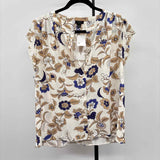 Ann Taylor Women's Size XLP Tan Floral Short Sleeve Shirt