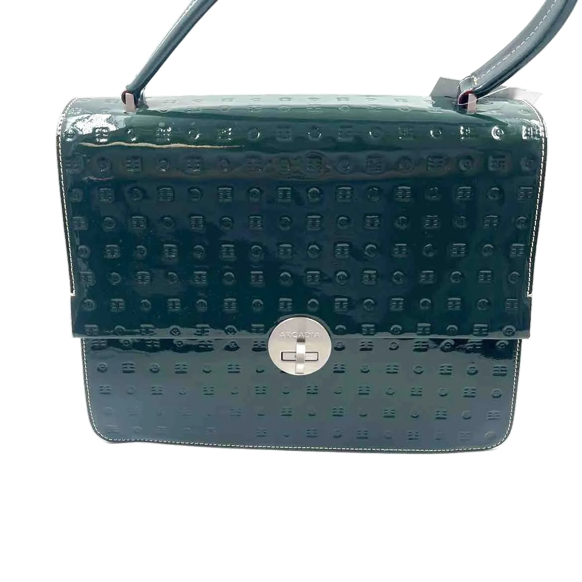 ARCADIA Forest Green Smooth & Embossed Patent Leather Handled Satchel Purse