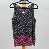 Ann Taylor Women's Size M Black Floral Sleeveless Shirt