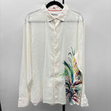 Tommy Bahama Men's Size L White Linen/Polyester Leaf Long Sleeve Shirt