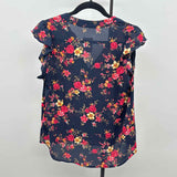 Sweet Rain Women's Size M Navy Floral Short Sleeve Shirt