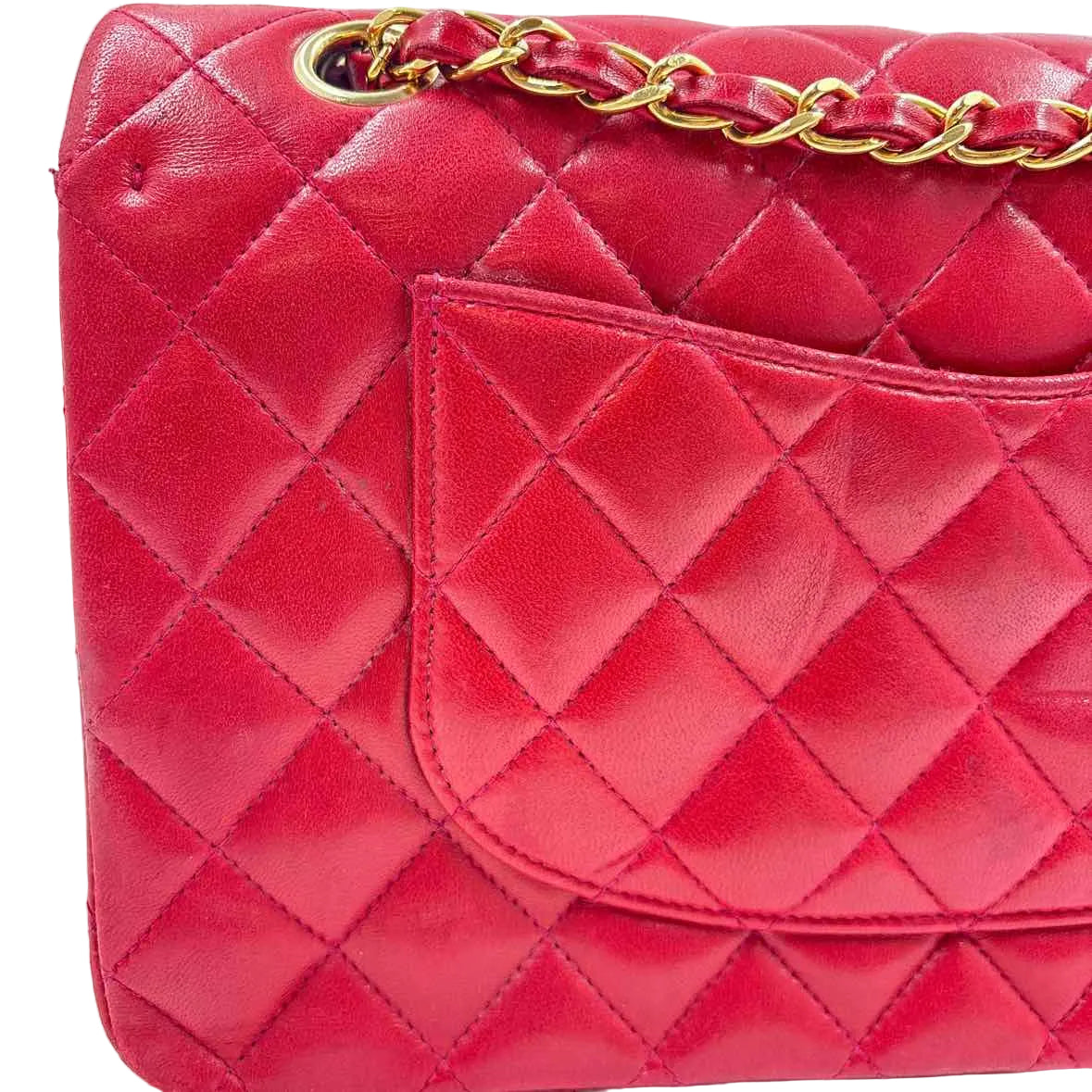 Back CHANEL Red Lambskin Leather MEDIUM CLASSIC DOUBLE FLAP Bag Purse
