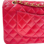 Back CHANEL Red Lambskin Leather MEDIUM CLASSIC DOUBLE FLAP Bag Purse