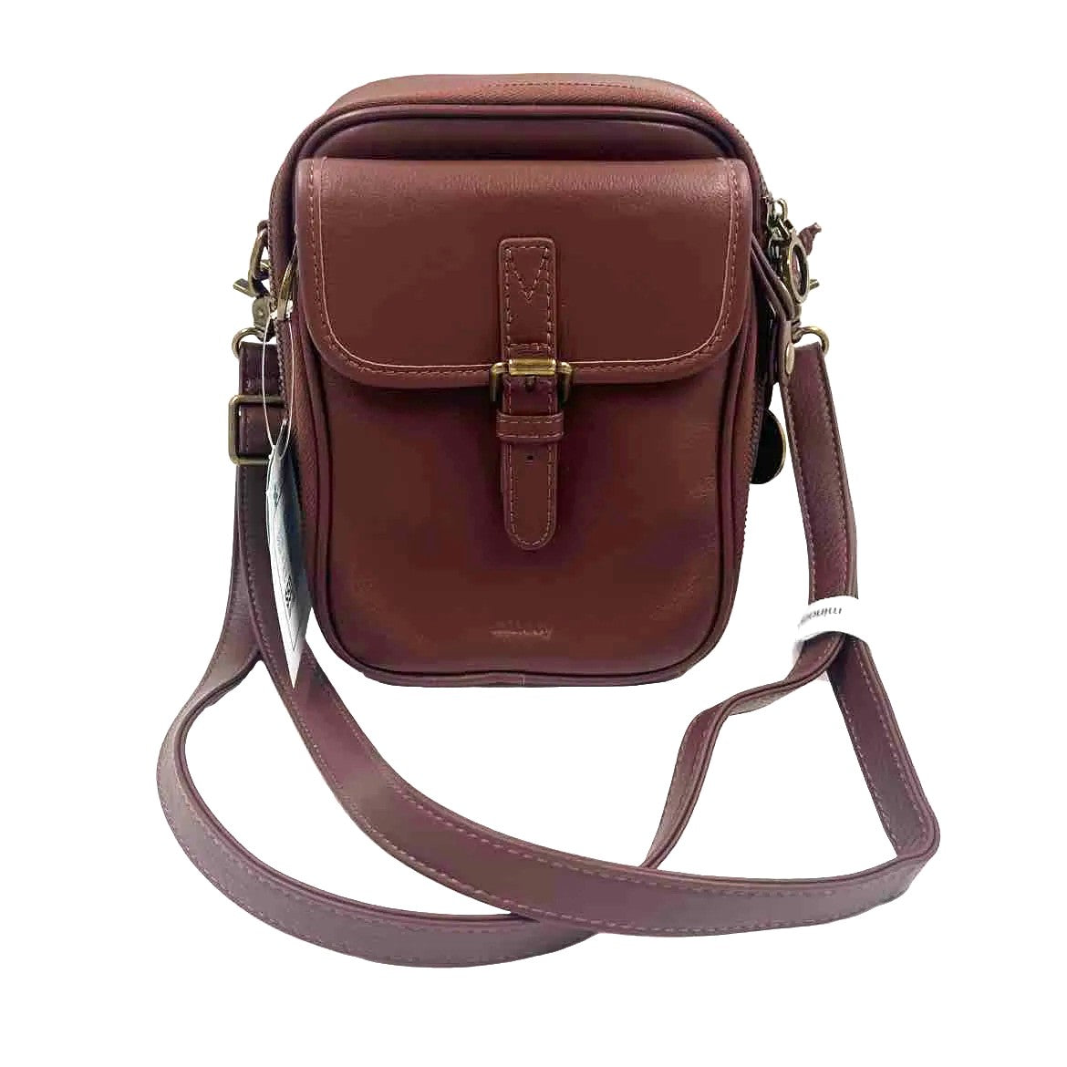 MINOOY Coffee Brown Leather NAYA Small Crossbody Purse  w/Front Flap Pocket