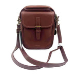 MINOOY Coffee Brown Leather NAYA Small Crossbody Purse  w/Front Flap Pocket
