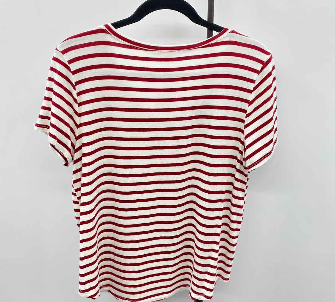 Green Envelope Women's Size L Red Stripe Short Sleeve Shirt