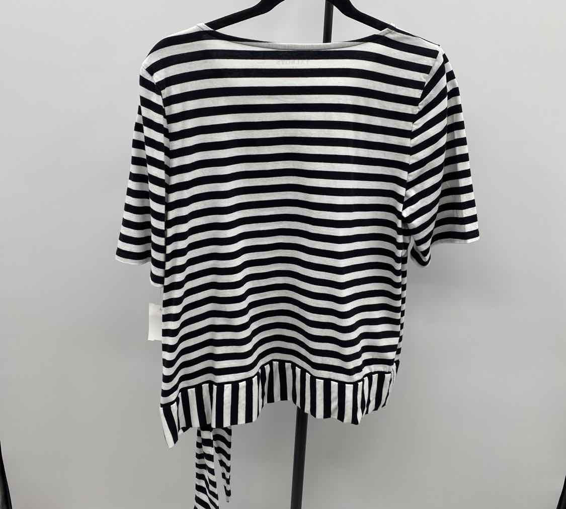 Talbots Women's Size L Black Stripe Short Sleeve Shirt