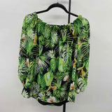 White House Black Market Women's Size L Green Floral Long Sleeve Shirt