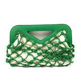A NEW DAY Green Vegan Leather & Natural Linen Net Clutch Purse