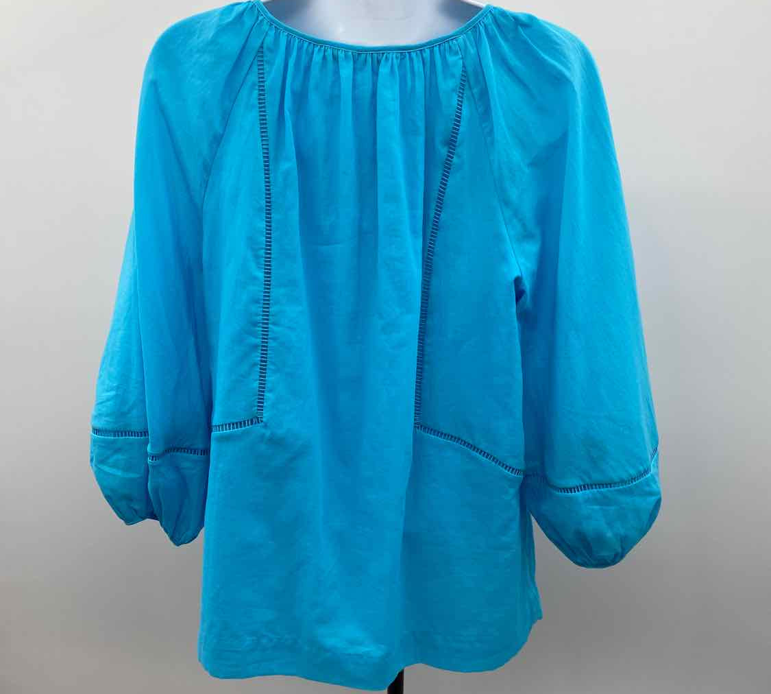 Trina Turk Women's Size S Turquoise Solid Long Sleeve Shirt