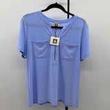 Anne Klein Women's Size L Light Blue Solid Short Sleeve Shirt