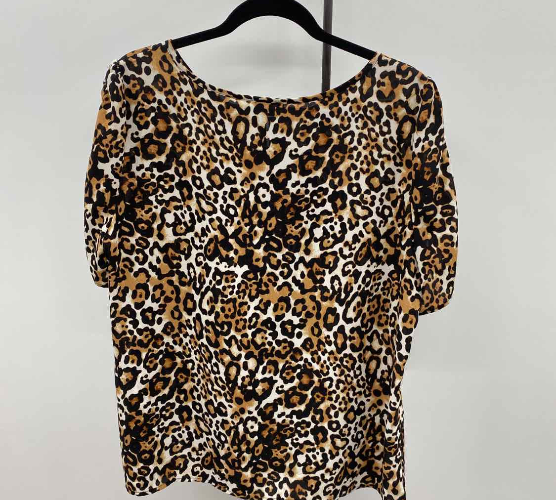 Talbots Women's Size XL Brown Animal Print Short Sleeve Shirt