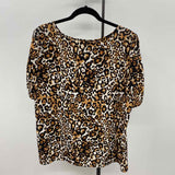 Talbots Women's Size XL Brown Animal Print Short Sleeve Shirt