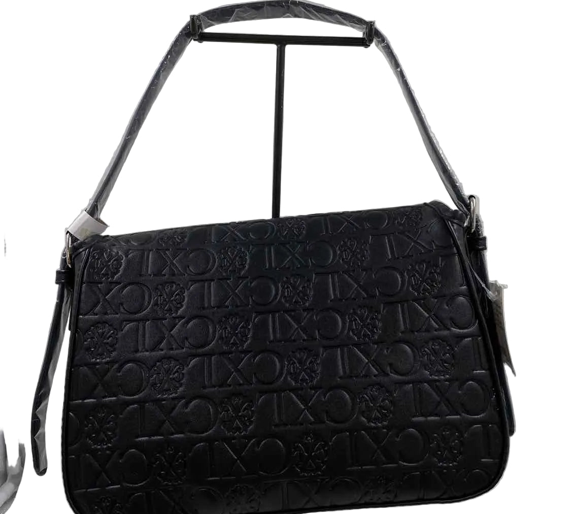 NWT CXL by CHRISTIAN LACROIX Black Logo Embossed Vegan Leather Shoulder Bag Purse