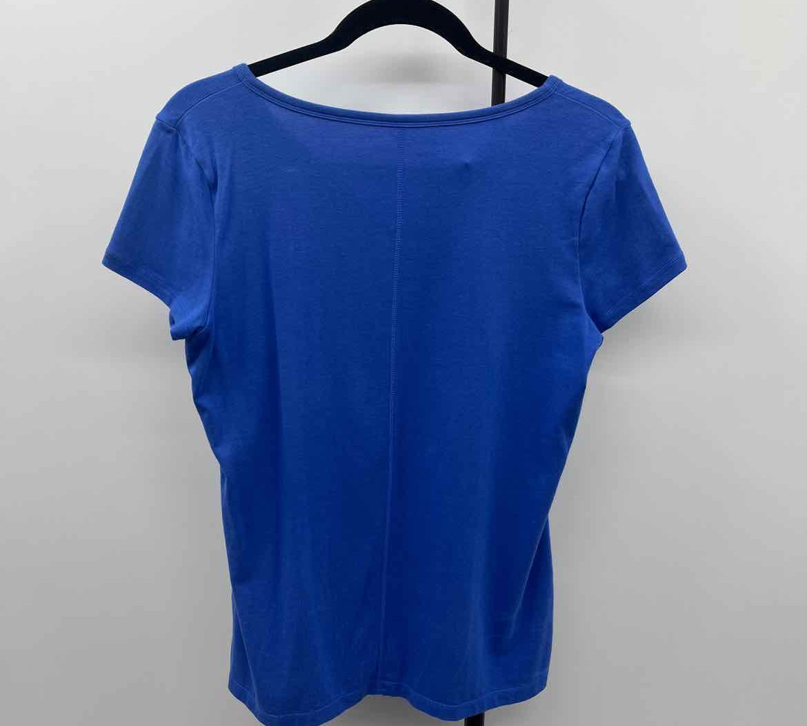 Talbots Women's Size SP Blue Solid Short Sleeve Shirt