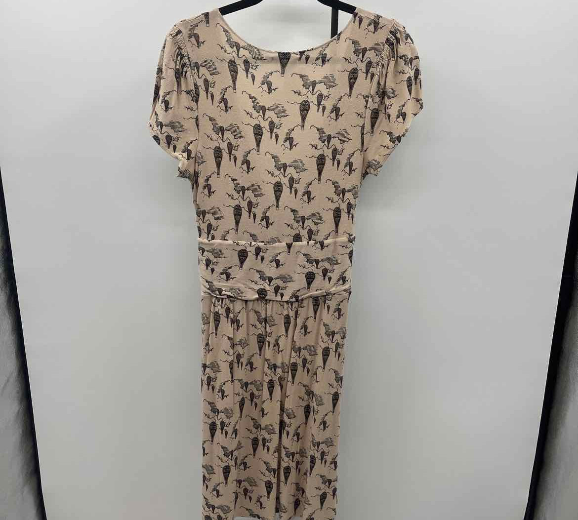 Leifnotes Women's Size 14 Beige Hot Balloon Print Dress