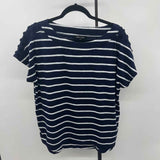 Cable & Gauge Women's Size L Navy Stripe Short Sleeve Shirt