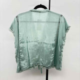 Free People Junior's Size S Green Lace Short Sleeve Shirt