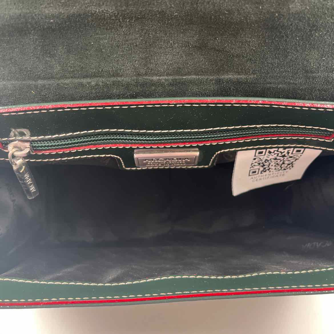 Interior ARCADIA Forest Green Smooth & Embossed Patent Leather Handled Satchel Purse