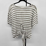 maronie Women's Size L Taupe Stripe Short Sleeve Shirt