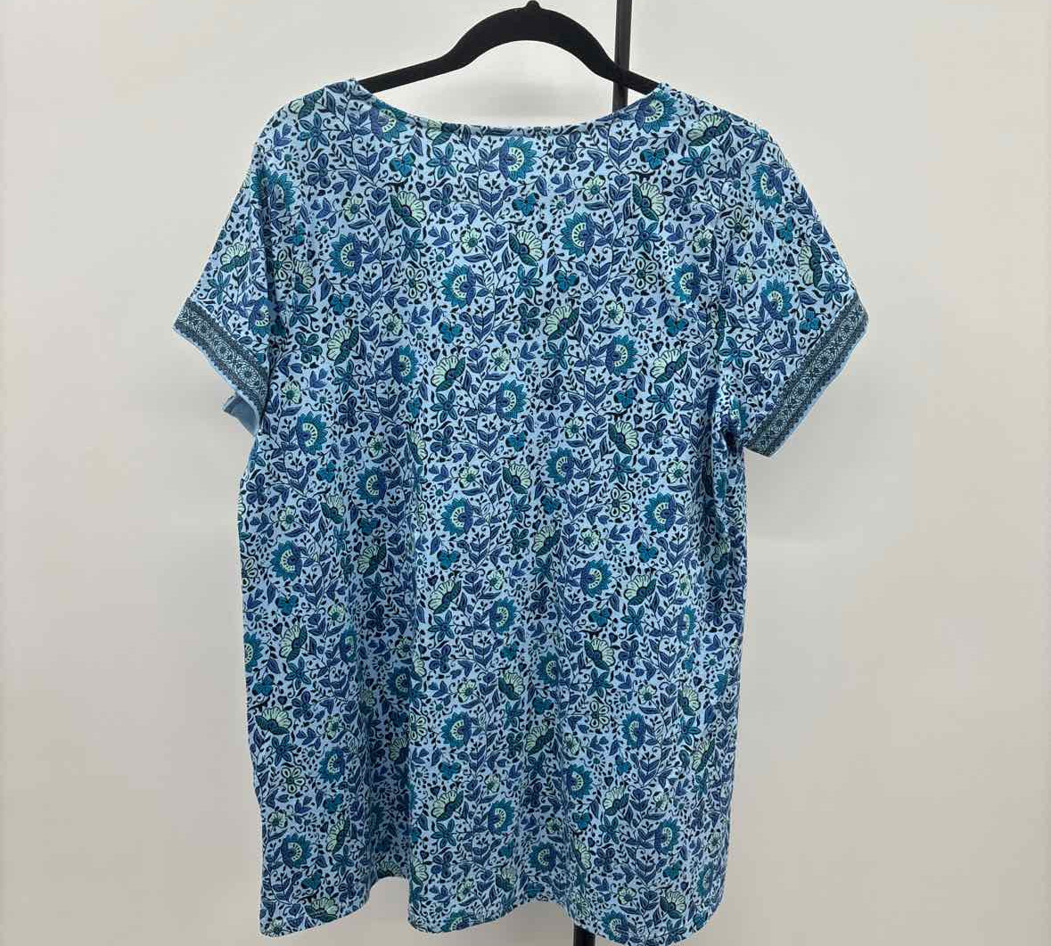 purejill Women's Size M Blue Floral Short Sleeve Shirt