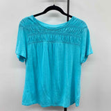 Talbots Women's Size LP Aqua Textured Short Sleeve Shirt