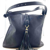 STELLA & DOT Textured Black Vegan Leather Shoulder Purse w/Adjustable Strap