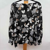 Chico's Women's Size XL Black Floral Long Sleeve Shirt