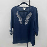 Susan Bristol Women's Size 2X Navy Embroidered Long Sleeve Shirt