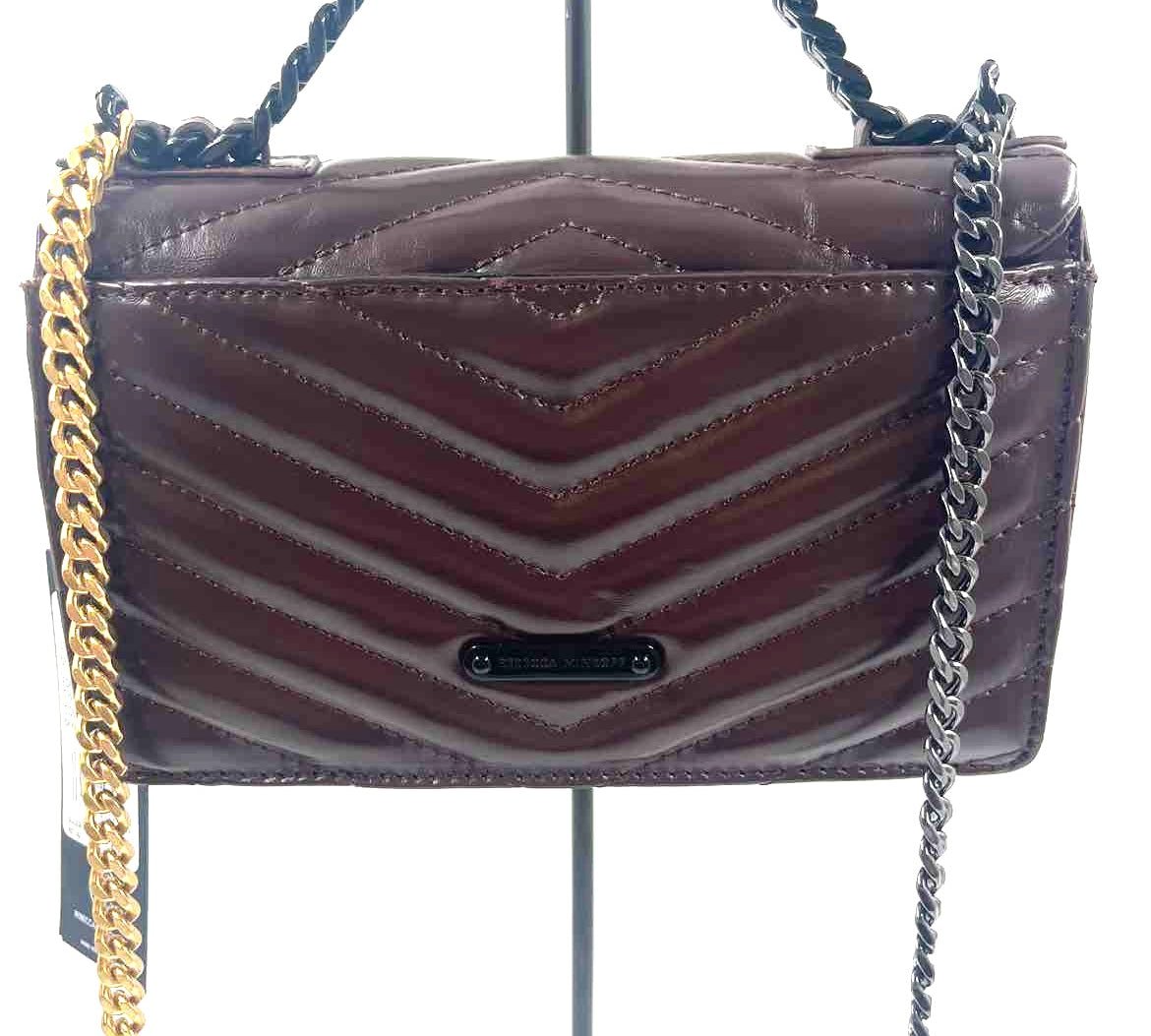 NWT REBECCA MINKOFF Brown Chevron Quilted Leather EDIE Flap Front Mini Crossbody Purse